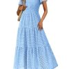 Womens 2025 Summer Maxi Dress Short Sleeve V Neck Hollow Out Eyelet A Line Long Flowy Beach Vacation Dresses