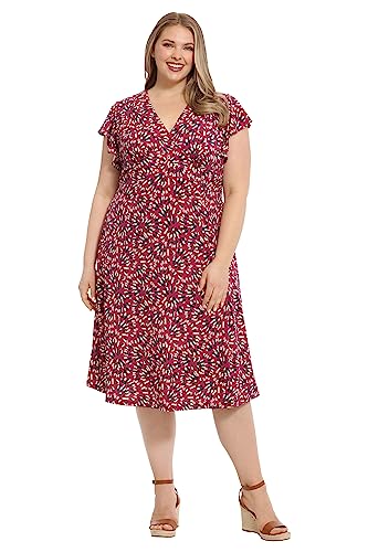 Women's V-Neck Ruffle Sleeve Matte Jersey Dress Casual Summer Fun Easy Wear to Brunch