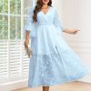 Women's Plus Size Wedding Guest Dress Ruffle Half Sleeve Wrap V Neck Slit A Line Flowy Boho Floral Maxi Dresses