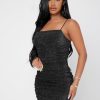 Women's Glitter Sleeveless Ruched Party Clubwear Bodycon Mini Dress