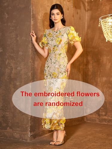 Women's 3D Floral Embroidery Dress Ruffle Sleeve Fishtail Lace Bodycon Party Cocktail Mini Dress