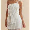 Women's One Shoulder Ruffle Mesh Mini Dress Layered Backless Vacation Party Sundresses