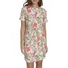 Women's Pleated Trim Short Sleeve High Neck Shift Mini Dress