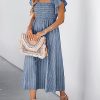Women's Summer Dress Square Neck Striped Smocked Dress Ruffled Cap Sleeves Dress A Line Maxi Formal Dress