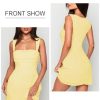 Women's Sexy Ruched Mesh Midi Short Dresses for Women Square Neck Fitted Elegant Club Party Cocktail Dress