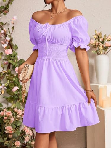 Women's Boho 2025 Summer Mini Dress, Square Neck Ruched Ruched Hem Elegant Dress