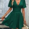 Women's Boho 2025 Summer Mini Dress, Sleeve Ruched Waist Dress