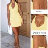Women's Sexy Halter V Neck Mini Dress for Women Summer Slim Fit Going Out Club Party Bodycon Short Dresses
