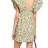 Women's Floral Print Mini Dress V Neck Puff Sleeve Dress Short Babydoll Bow Dress