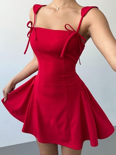 Women's Mini Sexy Dress 2025 Summer Sleeveless Spaghetti Strap Tie Mini Dress