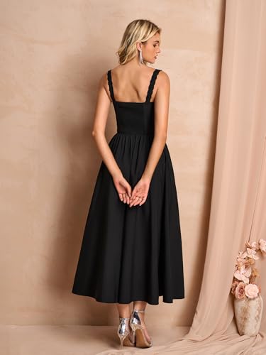 Summer Corset Midi Dress Formal Flowy A Line Lace Spaghetti Strap Wedding Guest Dresses for Women Sundress with Pockets