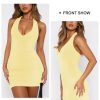 Women's Sexy Halter V Neck Mini Dress for Women Summer Slim Fit Going Out Club Party Bodycon Short Dresses