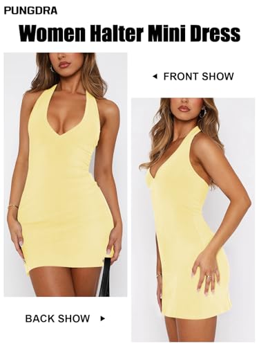 Women's Sexy Halter V Neck Mini Dress for Women Summer Slim Fit Going Out Club Party Bodycon Short Dresses