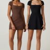 Womens Square Neck Tennis Dress Short Sleeve Built in Shorts Golf Athletic Dress with Pockets