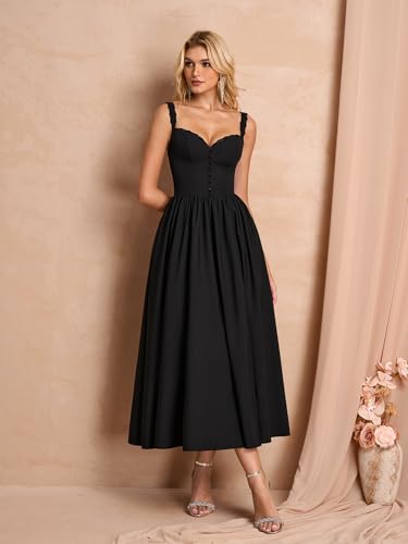 Summer Corset Midi Dress Formal Flowy A Line Lace Spaghetti Strap Wedding Guest Dresses for Women Sundress with Pockets