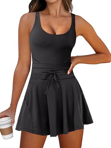 41Z2ikzM8ZL.jpg Women's Tennis Mini Dresses Workout Built in Shorts Golf Athletic Sleeveless One Piece Summer Active Romper Dress