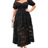 Women's 2025 Plus Cocktail Formal Guest Dresse 3D Lace Sweetheart Neckline Puff Sleeve A Line Maxi Dresses
