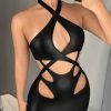 Women's Mini Sexy Dress 2025 Summer Sleeveless Neckline Hollow-Out Tight-Fitting Dress