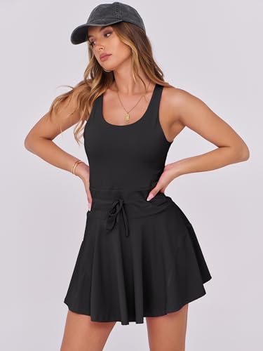41ZU-VJdefL.jpg Women's Tennis Mini Dresses Workout Built in Shorts Golf Athletic Sleeveless One Piece Summer Active Romper Dress