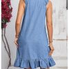 Women's Ruffle Trim Sleeveless Tank Denim Dress Vacation Scoop Neck Jean Dresses