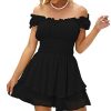 Womens Summer Tube Top Dress Off-Shoulder Ruffled Flowy Mini Short Dresses