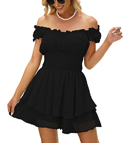 Womens Summer Tube Top Dress Off-Shoulder Ruffled Flowy Mini Short Dresses