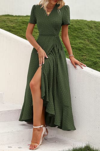 Women's Summer Maxi Dress Casual Wrap Floral Boho Short Sleeve V Neck Split Ruffle Beach Long Dresses