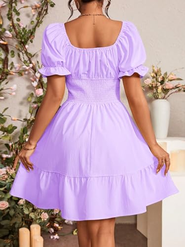 Women's Boho 2025 Summer Mini Dress, Square Neck Ruched Ruched Hem Elegant Dress