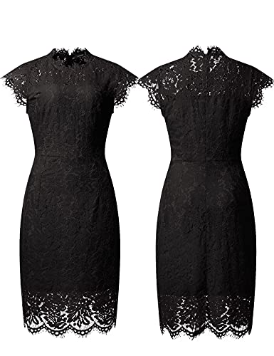 Women's Sleeveless Lace Floral Elegant Cocktail Dress Crew Neck Knee Length for Party