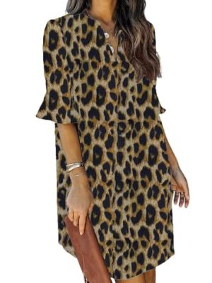 Summer Dresses for Women V Neck Ruffle Short Sleeve Casual Shift Dress