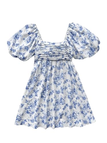 Women's Floral Dress Puff Sleeve Dress Square Neck Summer Vacation Picnic Mini Dresses