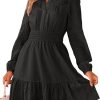 Womens Eyelet Long Sleeve Mini Dress 2025 Fall Boho Embroidery V Neck A Line Casual Short Party Dresses