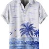 Couple Matching Hawaiian Outfits Coconut Tree Seagull Print Cami Dress or Men's Short Sleeve Button Up Shirt