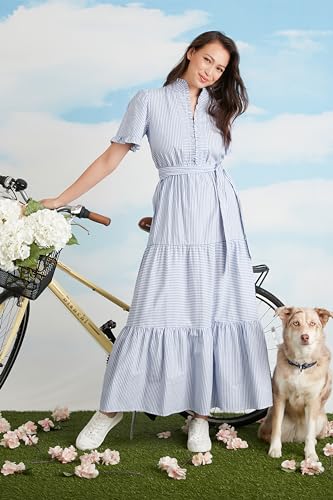 High Neck Ruffle Maxi Breezy Vacation Summer Dresses for Women