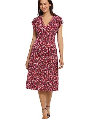 Women's V-Neck Ruffle Sleeve Matte Jersey Dress Casual Summer Fun Easy Wear to Brunch