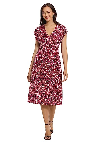Women's V-Neck Ruffle Sleeve Matte Jersey Dress Casual Summer Fun Easy Wear to Brunch