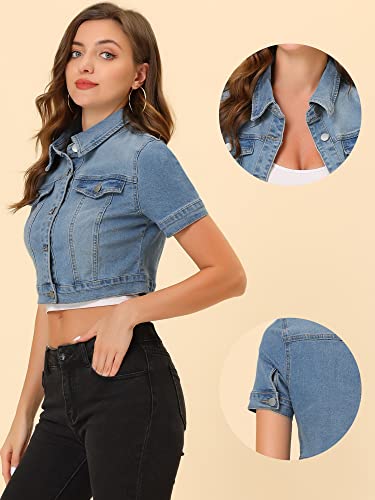Casual Jacket for Women's Short Sleeves Crop Jean Denim Jacket
