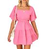 Women's Summer Dress Square Neck Short Sleeves Crossover Waist Casual Party Mini Dress