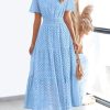 Womens 2025 Summer Maxi Dress Short Sleeve V Neck Hollow Out Eyelet A Line Long Flowy Beach Vacation Dresses