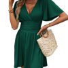 Women's Boho 2025 Summer Mini Dress, Sleeve Ruched Waist Dress