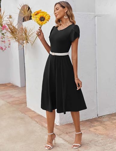 Womens Casual Dresses for Summer Short Sleeve Flare Midi Dress Loose Flowy Beach Sundress