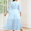 Women's Plus Size Wedding Guest Dress Ruffle Half Sleeve Wrap V Neck Slit A Line Flowy Boho Floral Maxi Dresses