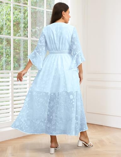 Women's Plus Size Wedding Guest Dress Ruffle Half Sleeve Wrap V Neck Slit A Line Flowy Boho Floral Maxi Dresses