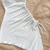 Women's Mini Sexy Dress 2025 Summer Sleeveless Neck Drawstring Asymmetrical Hem Dress