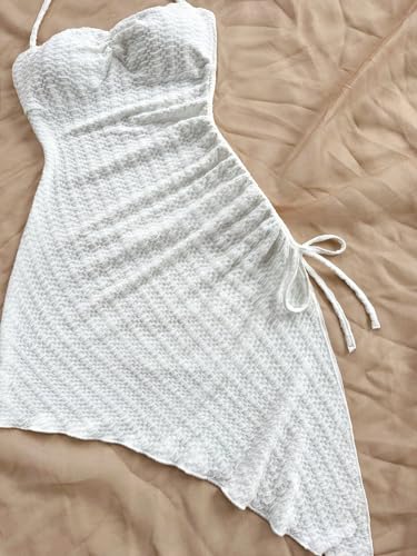 Women's Mini Sexy Dress 2025 Summer Sleeveless Neck Drawstring Asymmetrical Hem Dress
