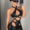 Women's Mini Sexy Dress 2025 Summer Sleeveless Neckline Hollow-Out Tight-Fitting Dress