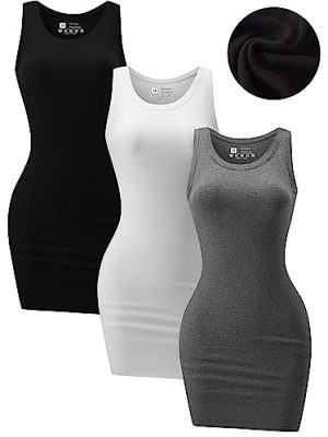 3 Pack Summer Dresses for Women 2025 Tank Top Dress Scoop Neck Sleeveless Sundress Basic Bodycon Mini Dress