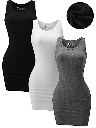 3 Pack Summer Dresses for Women 2025 Tank Top Dress Scoop Neck Sleeveless Sundress Basic Bodycon Mini Dress