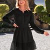 Womens Eyelet Long Sleeve Mini Dress 2025 Fall Boho Embroidery V Neck A Line Casual Short Party Dresses