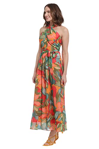 London Times Women's Twist Neck Halter Maxi Dress